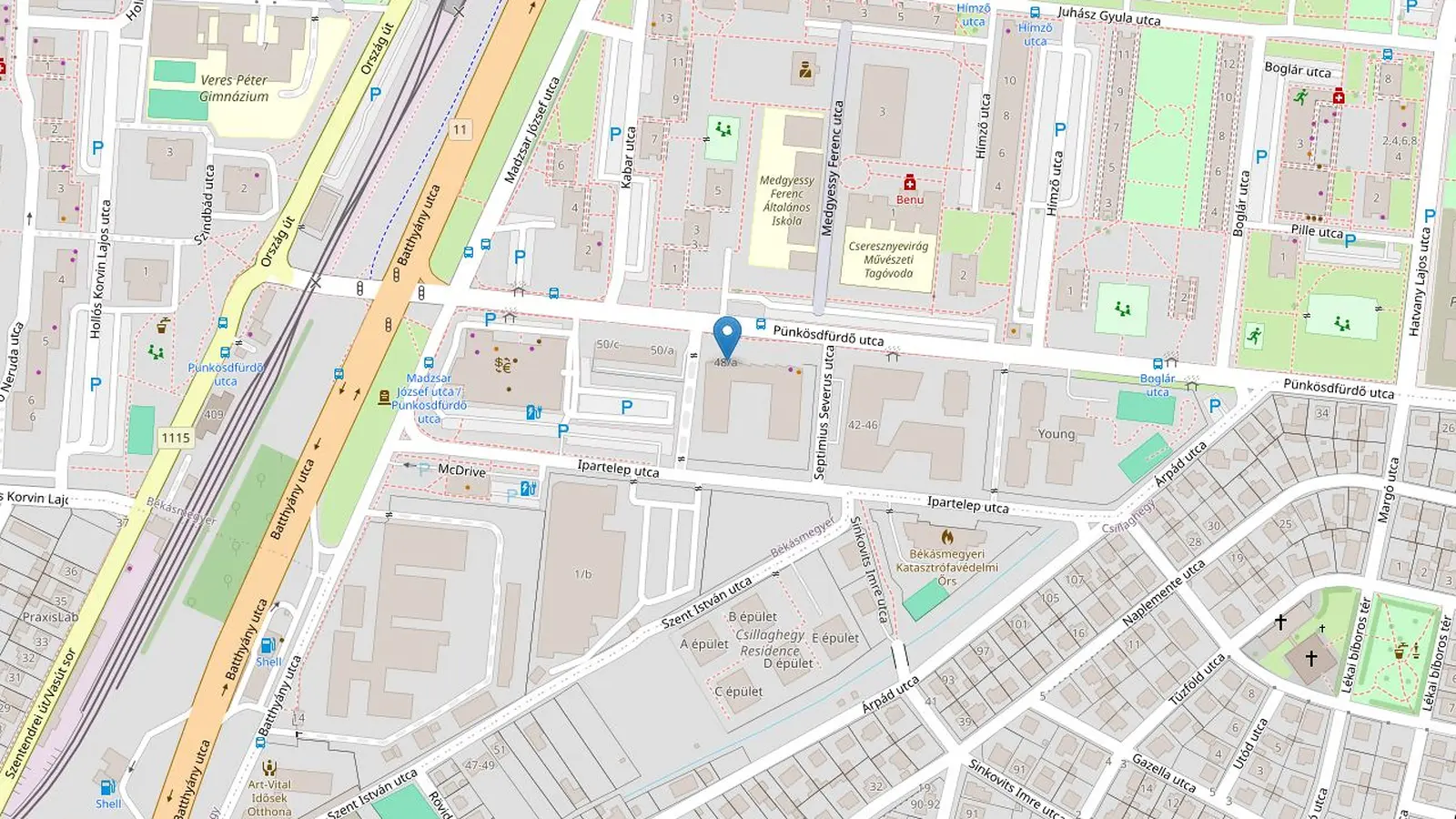 OpenStreetMap térkép az NRG Ergoline Szolárium Stúdió pontos helyével – 1039 Budapest, Pünkösdfürdő u. 48/A
